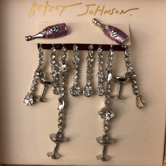 Betsey Johnson Silver Tone Champagne Fringe Chandelier Drop Earrings NIB - Picture 5 of 13